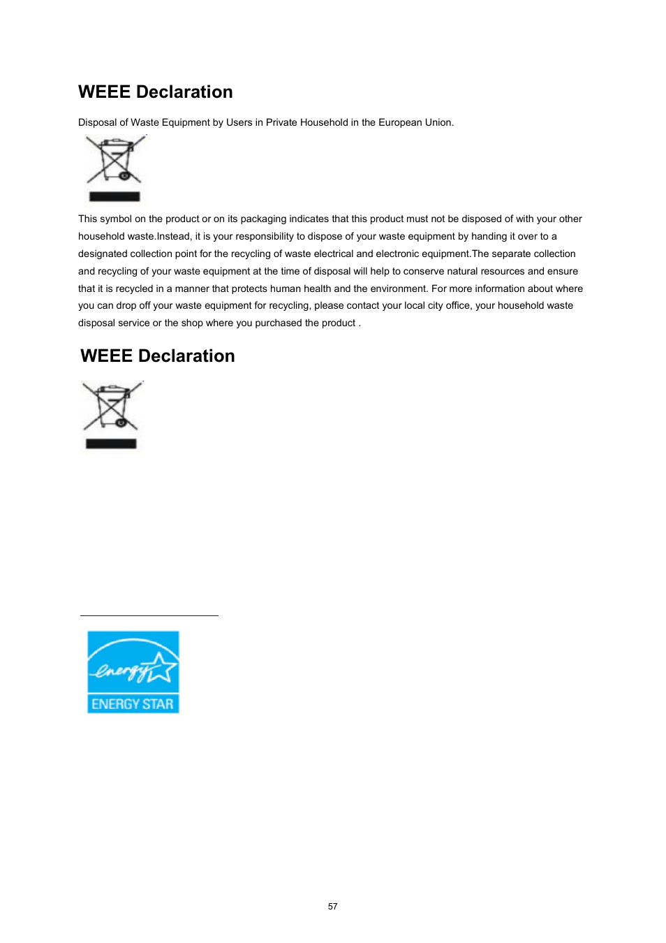 Weee declaration, Weee declaration iru,qgld | AOC e2752She User Manual | Page 57 / 61