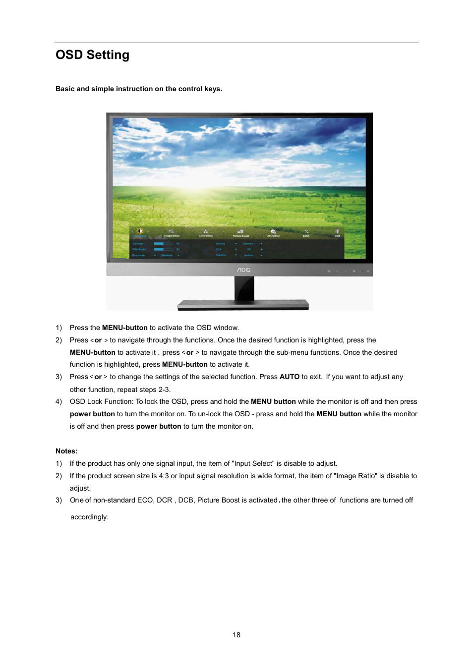 Osd setting, Luminanc | AOC I2757Fh User Manual | Page 18 / 58