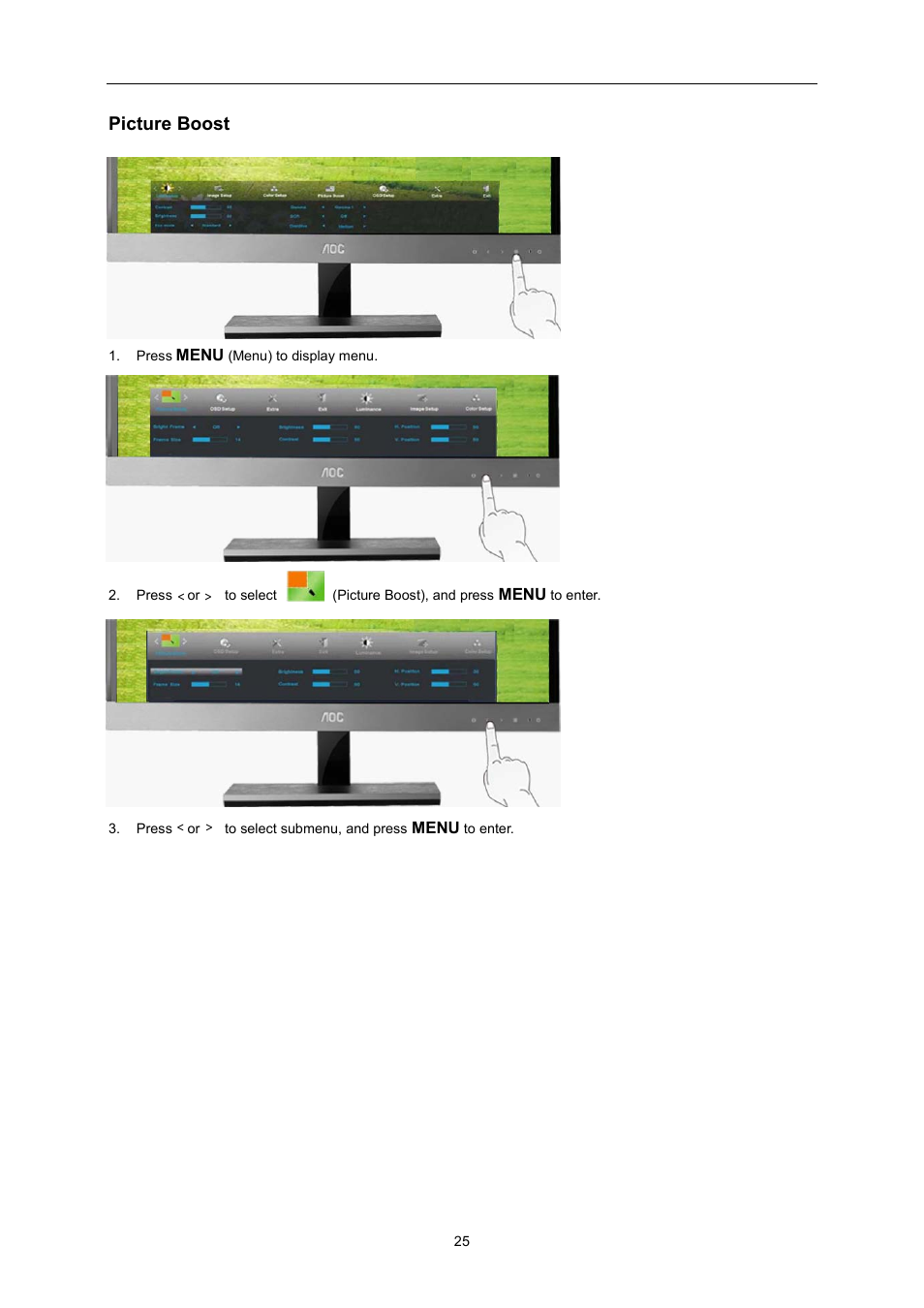 Picture boost, Osd setup | AOC I2757Fh User Manual | Page 25 / 58