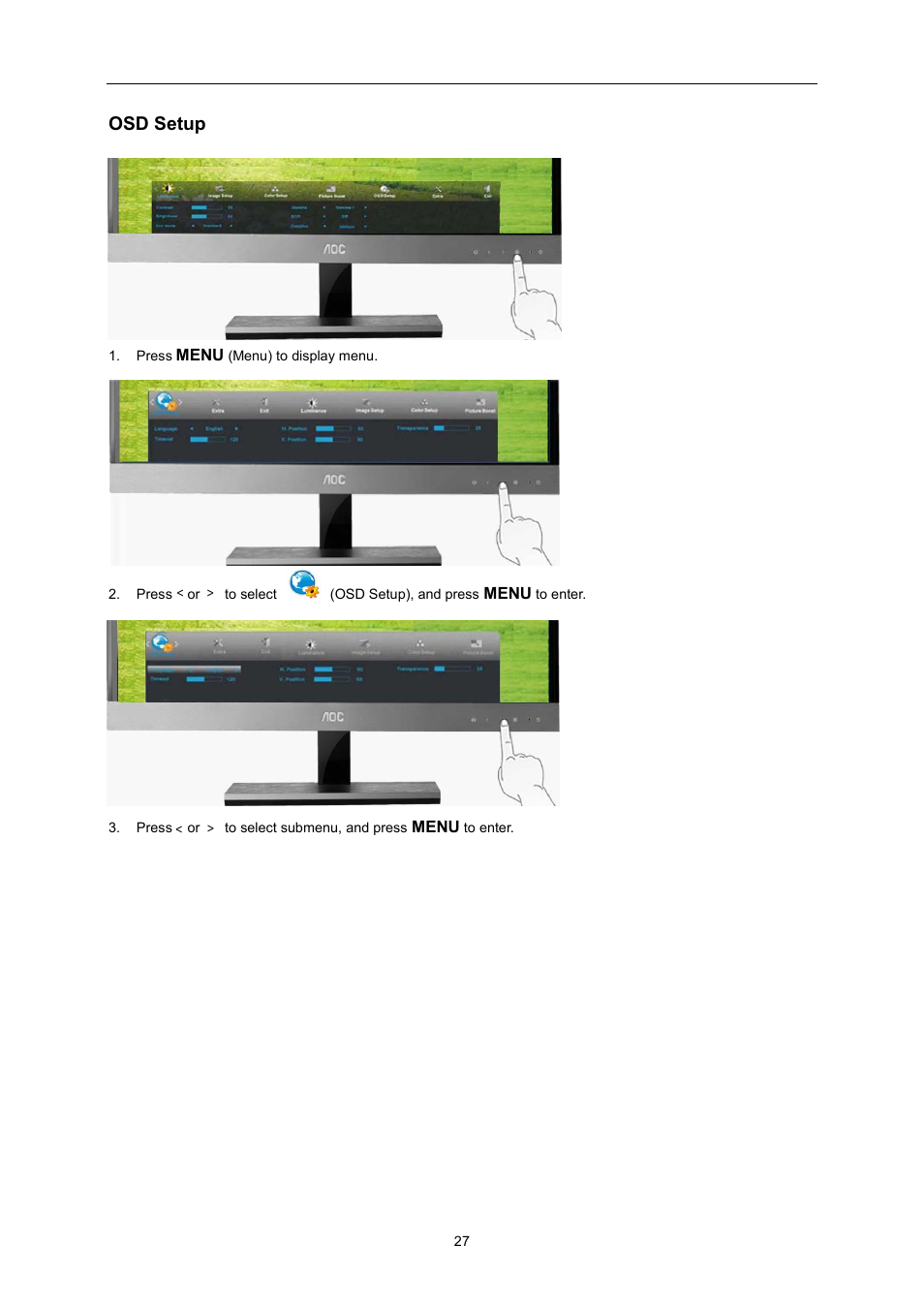 Osd setup, Extra | AOC I2757Fh User Manual | Page 27 / 58