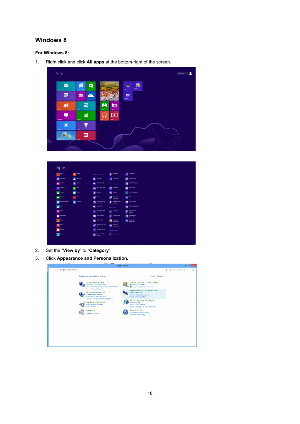 Windows 8 | AOC U2868PQU User Manual | Page 18 / 64