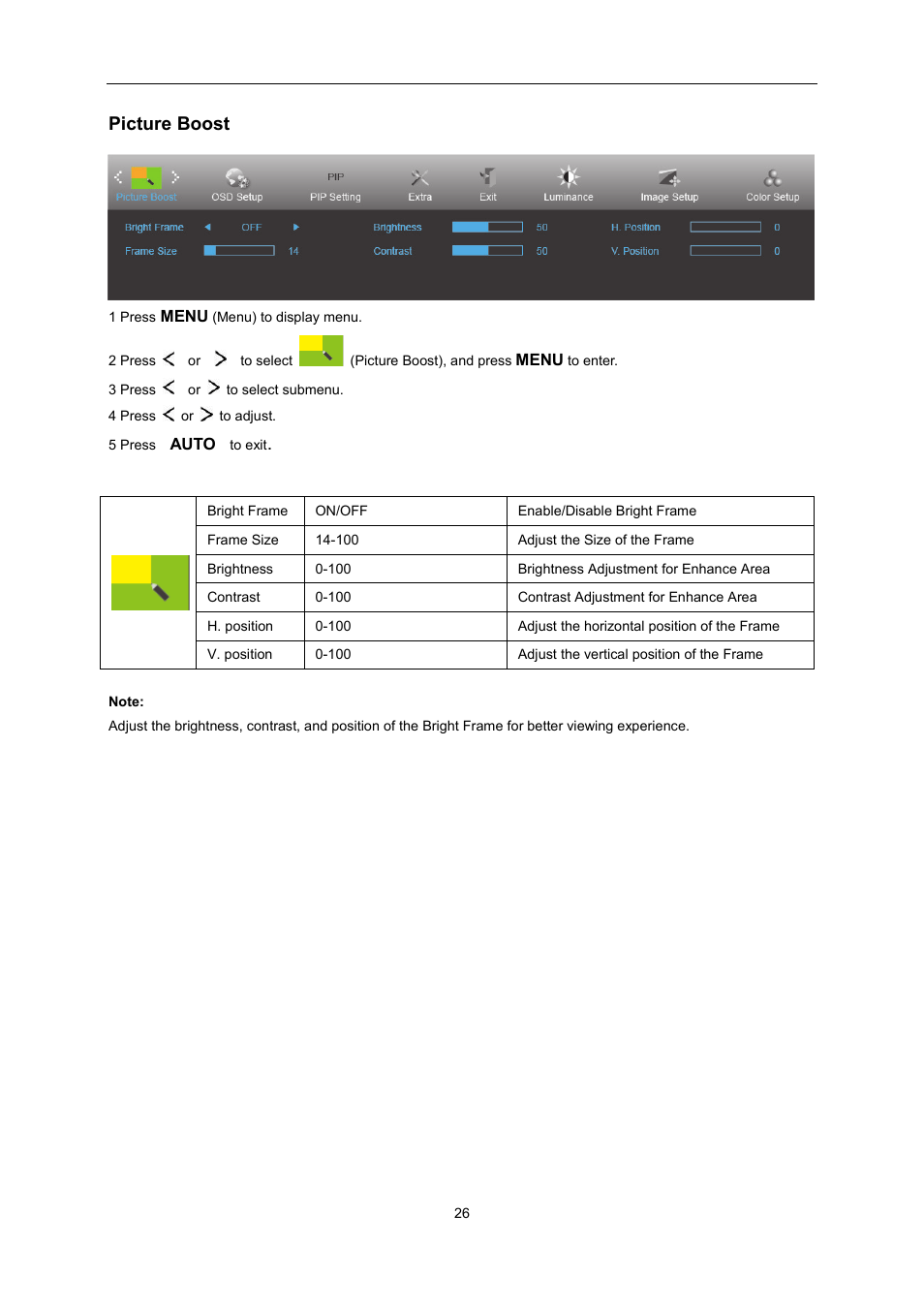 Picture boost | AOC U2868PQU User Manual | Page 26 / 64