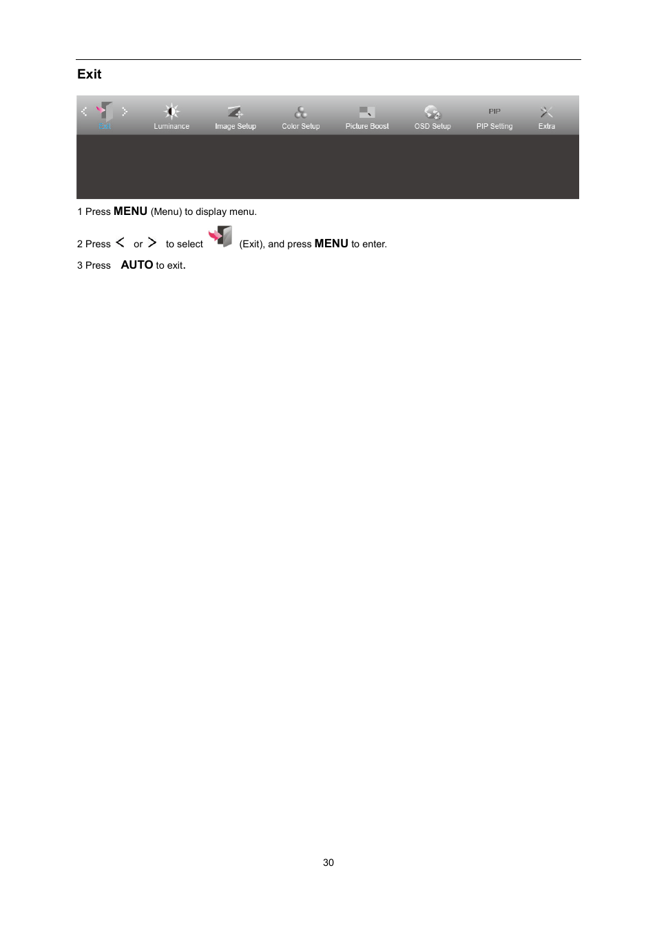 Exit | AOC U2868PQU User Manual | Page 30 / 64