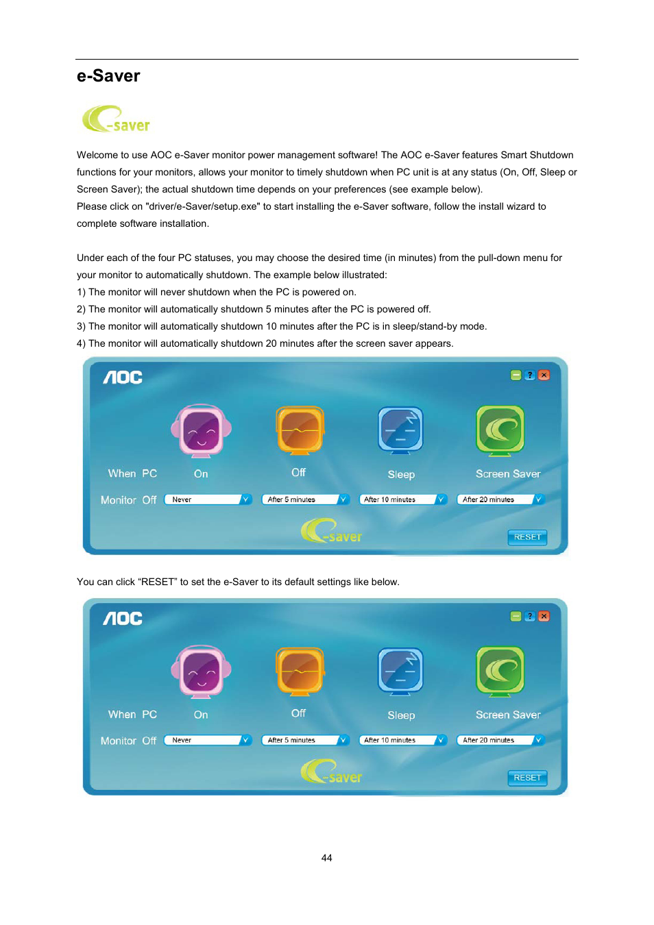 E-saver | AOC U2868PQU User Manual | Page 44 / 64