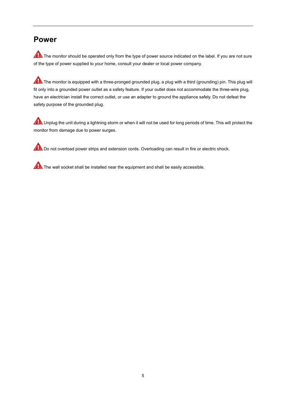 Power | AOC U2868PQU User Manual | Page 5 / 64