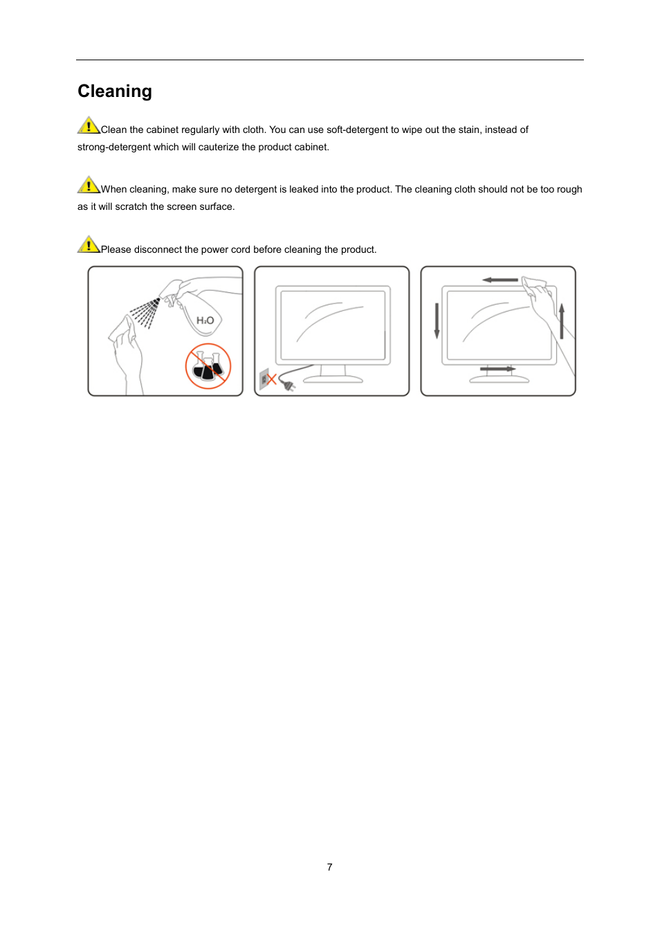 Cleaning | AOC U2868PQU User Manual | Page 7 / 64