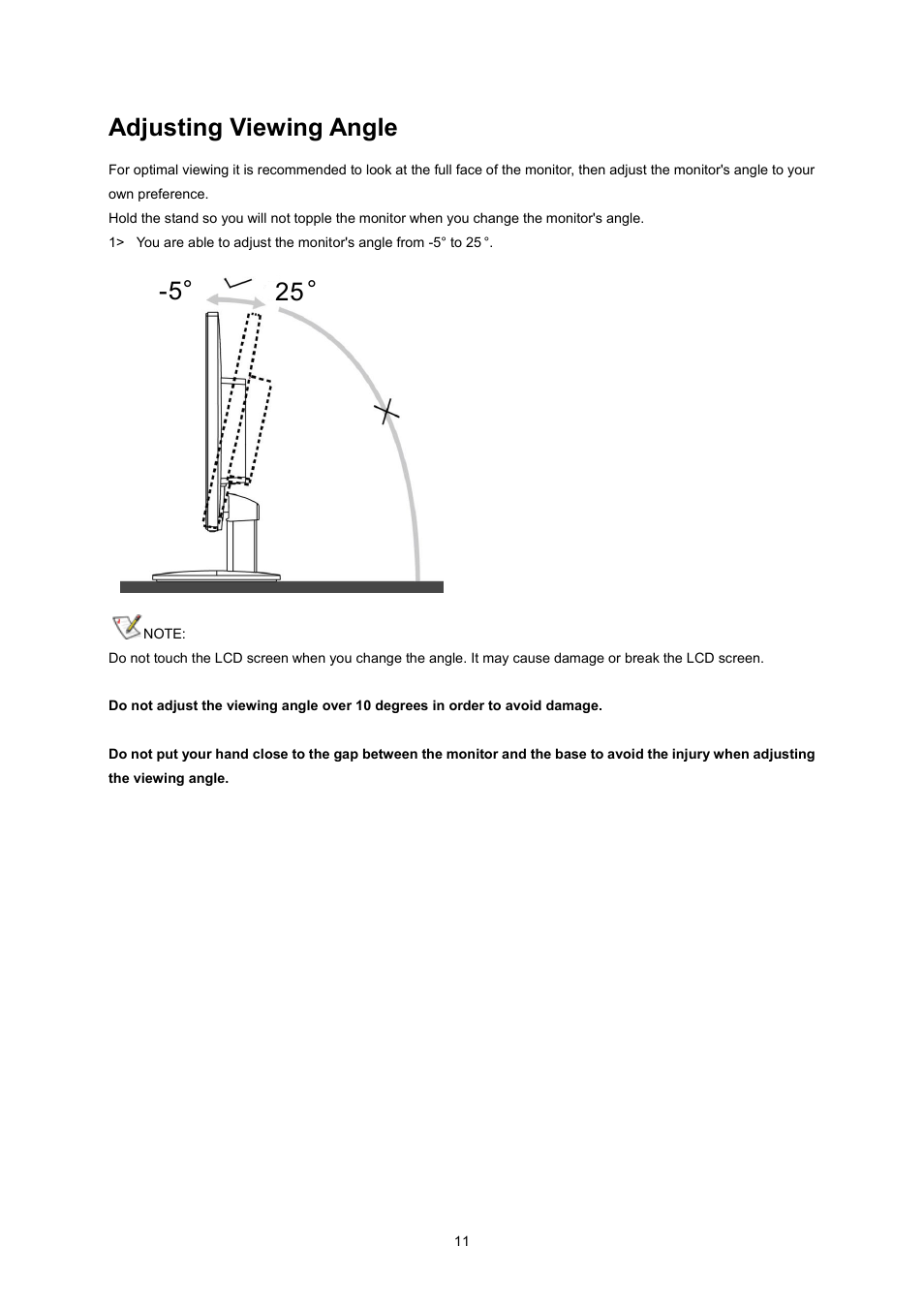 Adjusting viewing angle | AOC E2370SN User Manual | Page 11 / 69