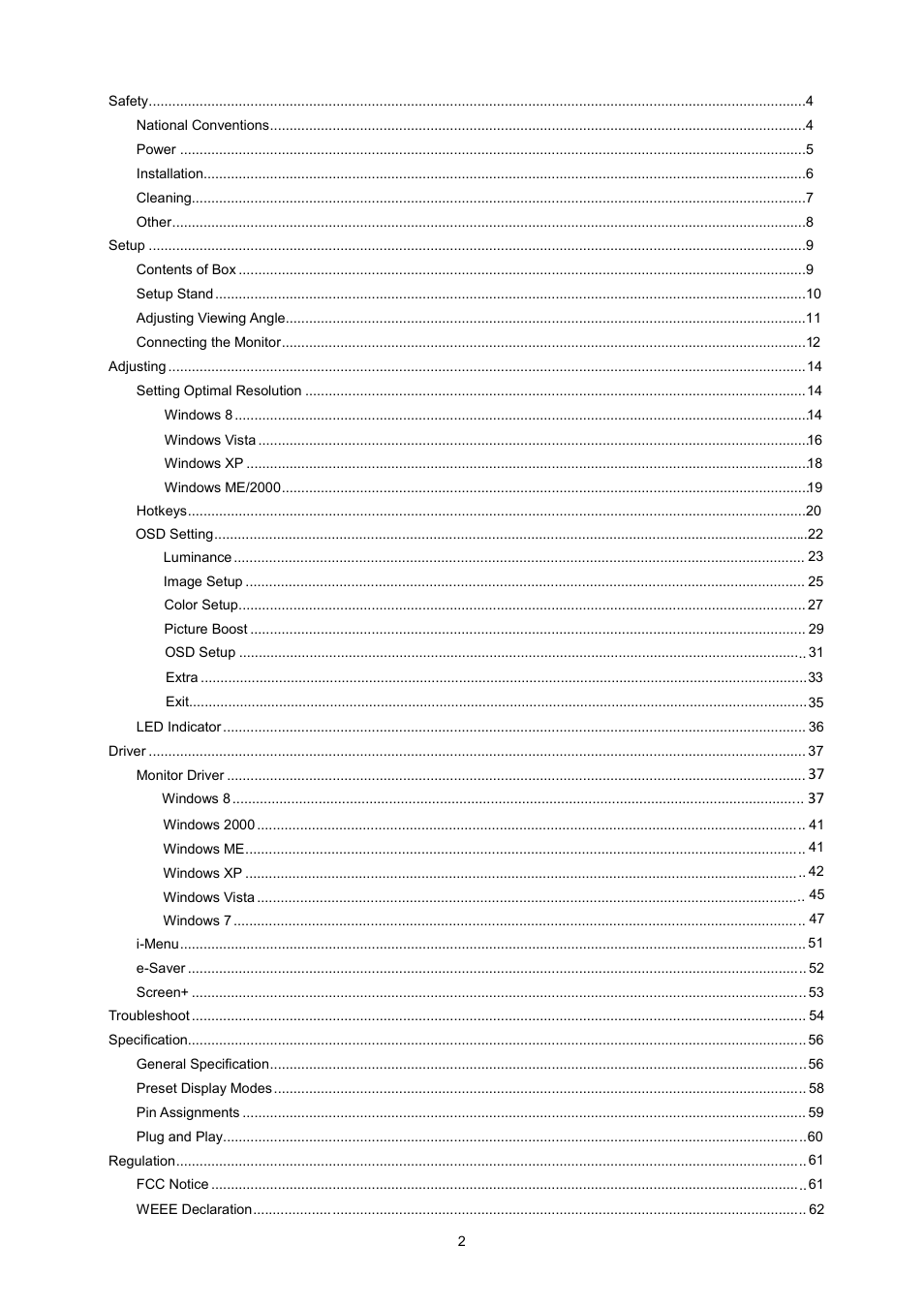 AOC E2370SN User Manual | Page 2 / 69