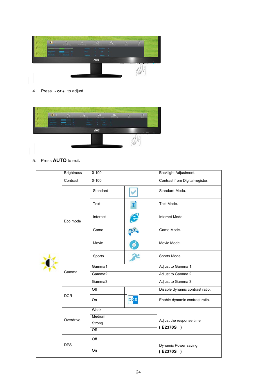 AOC E2370SN User Manual | Page 24 / 69