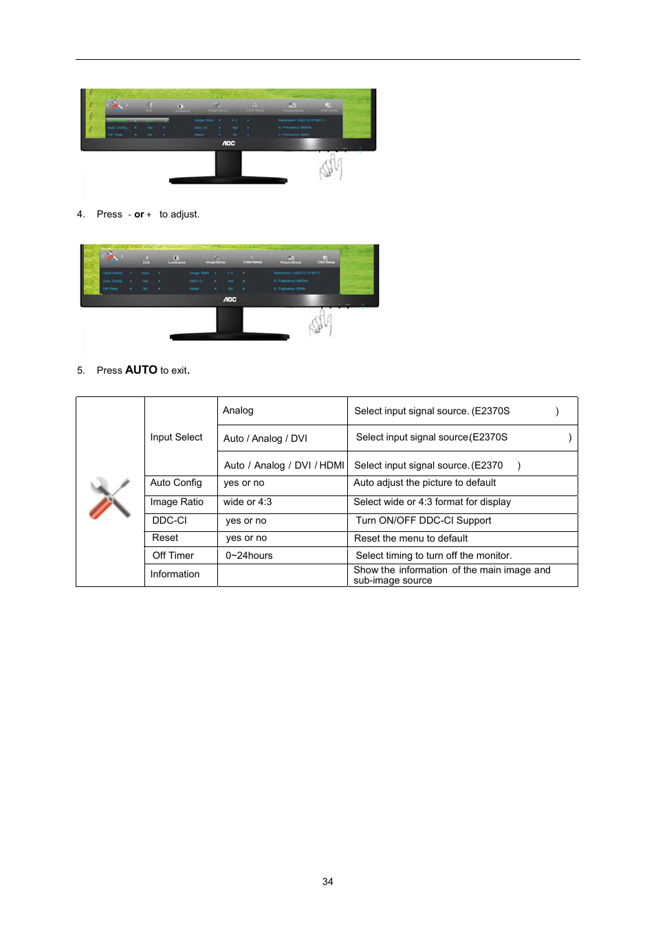 AOC E2370SN User Manual | Page 34 / 69