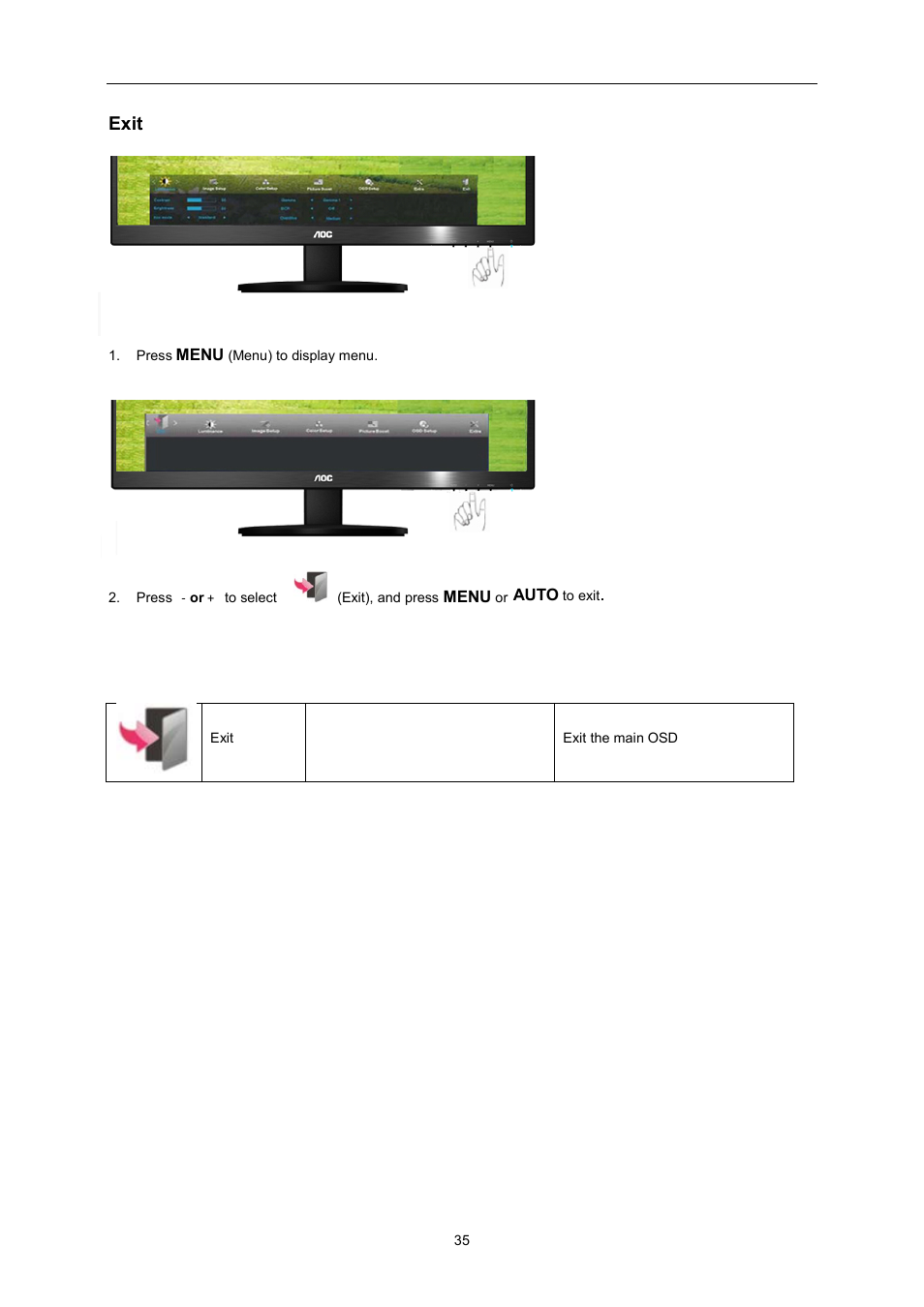 Exit | AOC E2370SN User Manual | Page 35 / 69