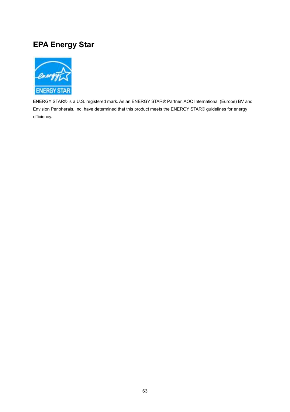 Epa energy star | AOC E2370SN User Manual | Page 63 / 69