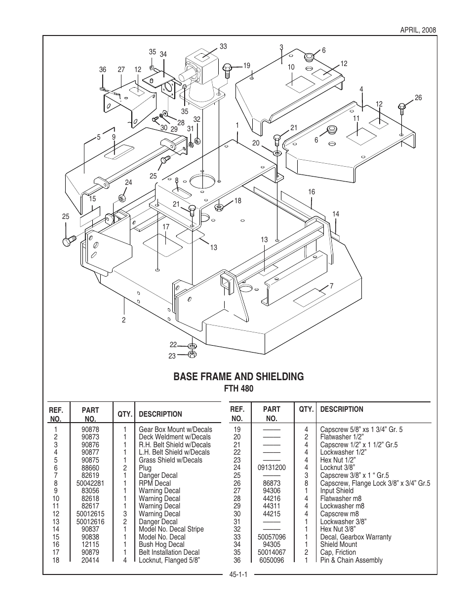 Base frame and shielding | Bush Hog FTH 480 User Manual | Page 3 / 22