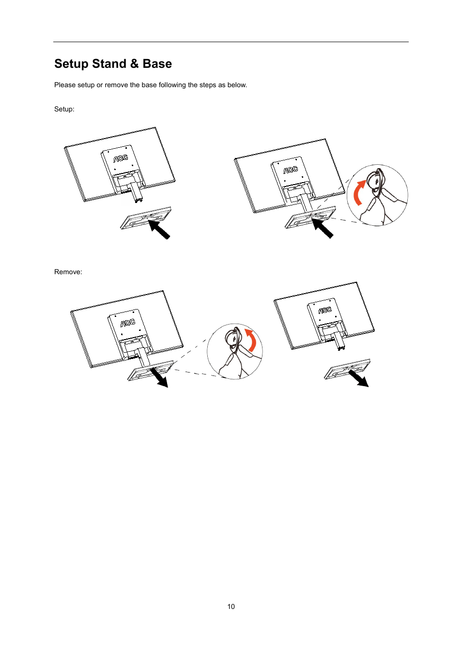 Setup stand & base | AOC I2276VWM User Manual | Page 10 / 75