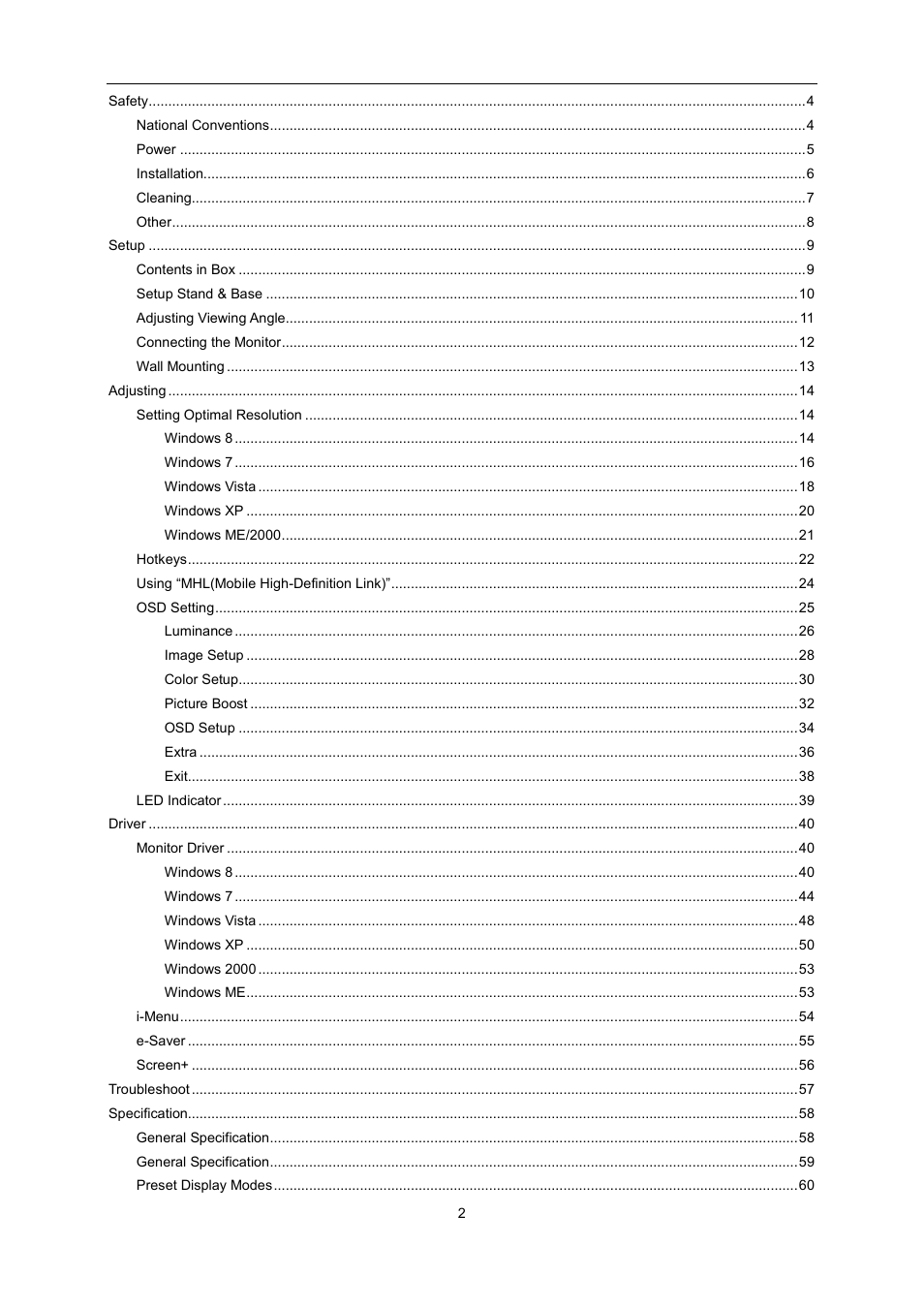 AOC I2276VWM User Manual | Page 2 / 75