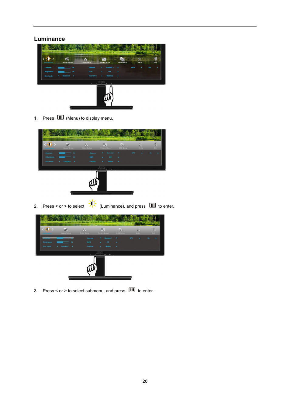 Luminance | AOC I2276VWM User Manual | Page 26 / 75