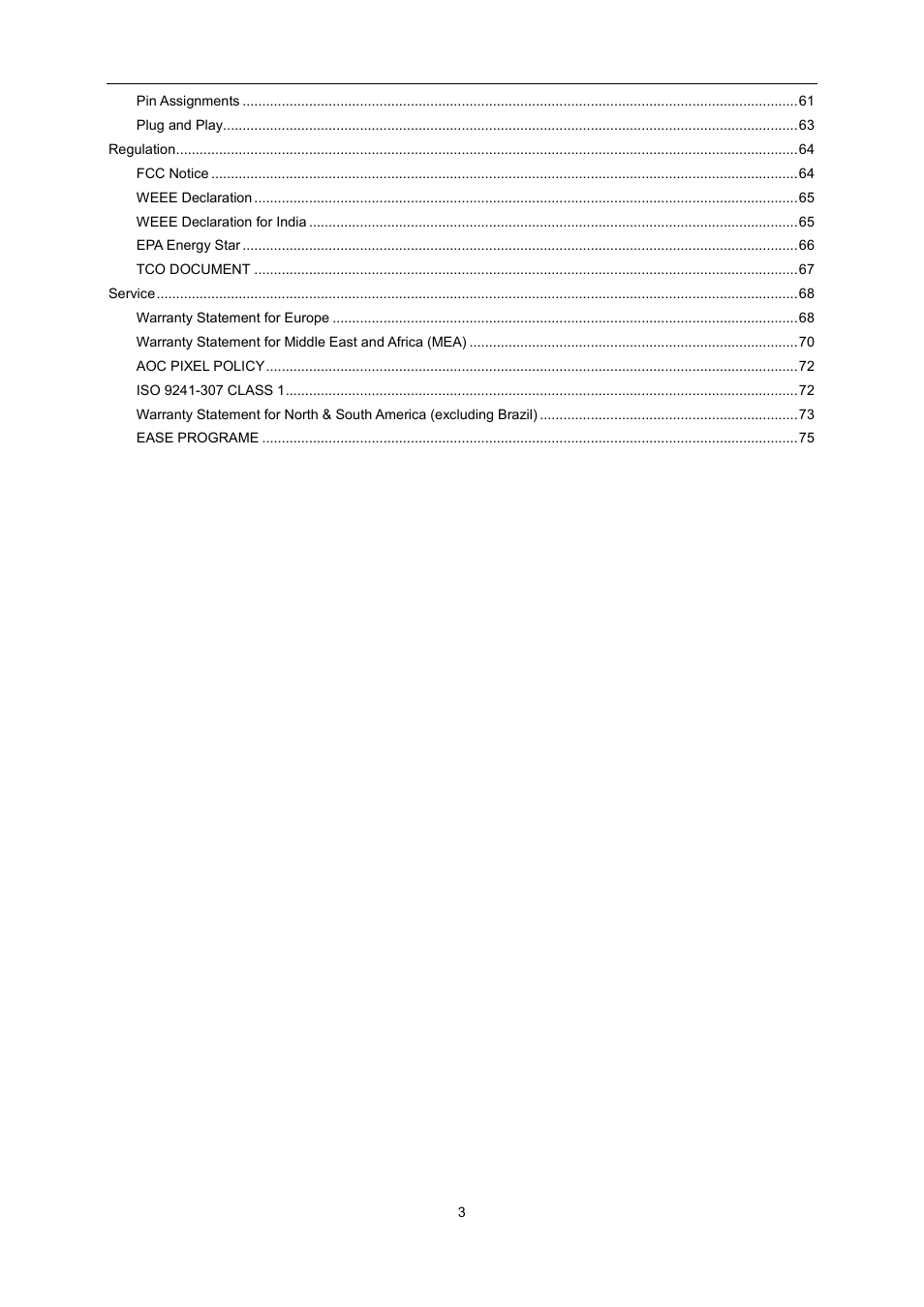 AOC I2276VWM User Manual | Page 3 / 75