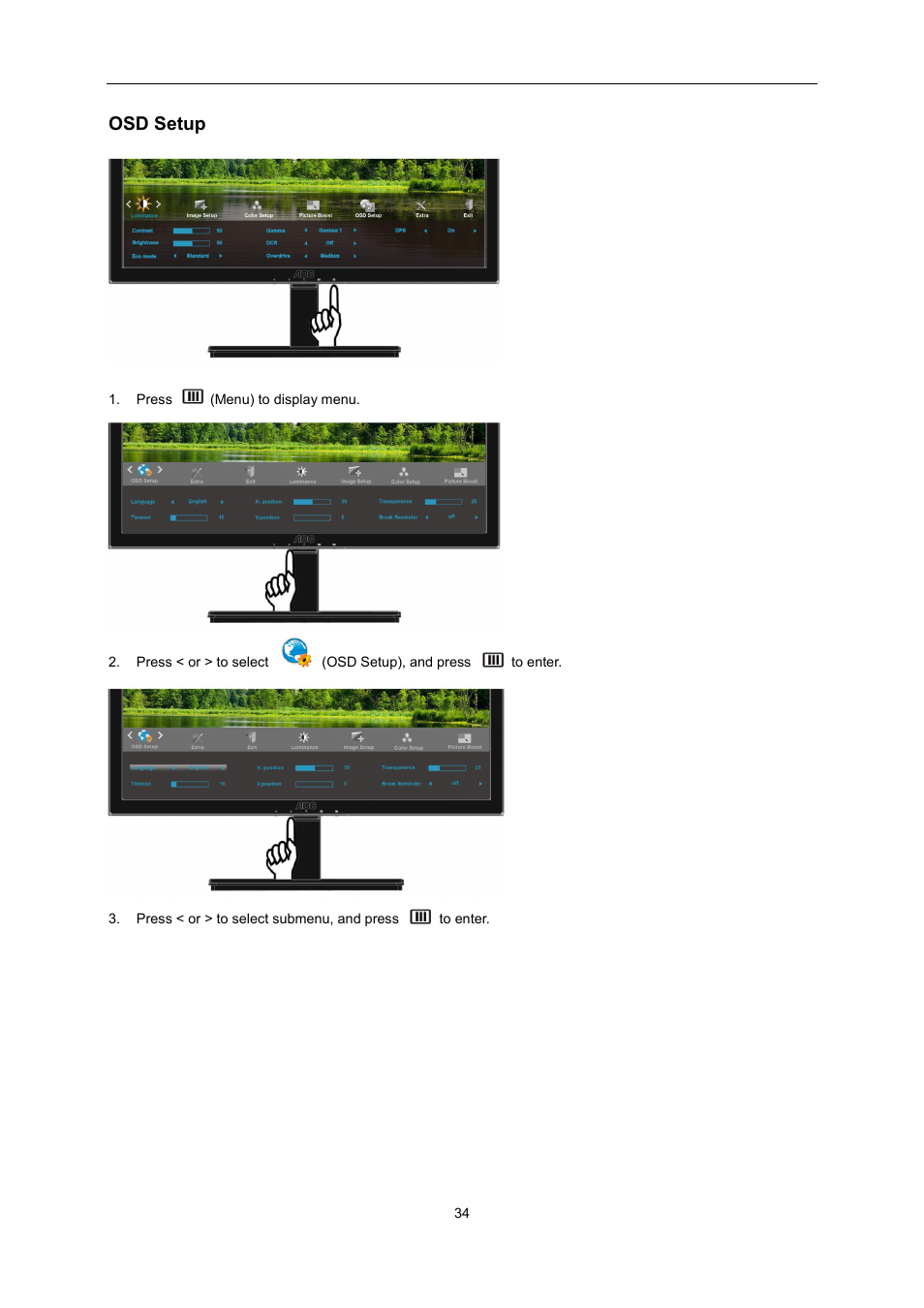 Osd setup | AOC I2276VWM User Manual | Page 34 / 75