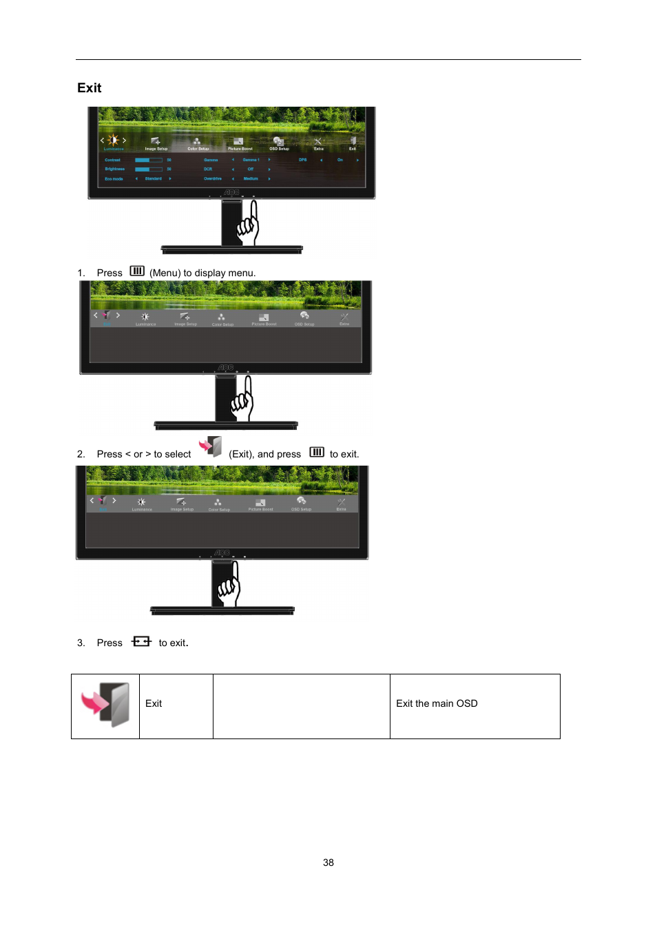 Exit | AOC I2276VWM User Manual | Page 38 / 75