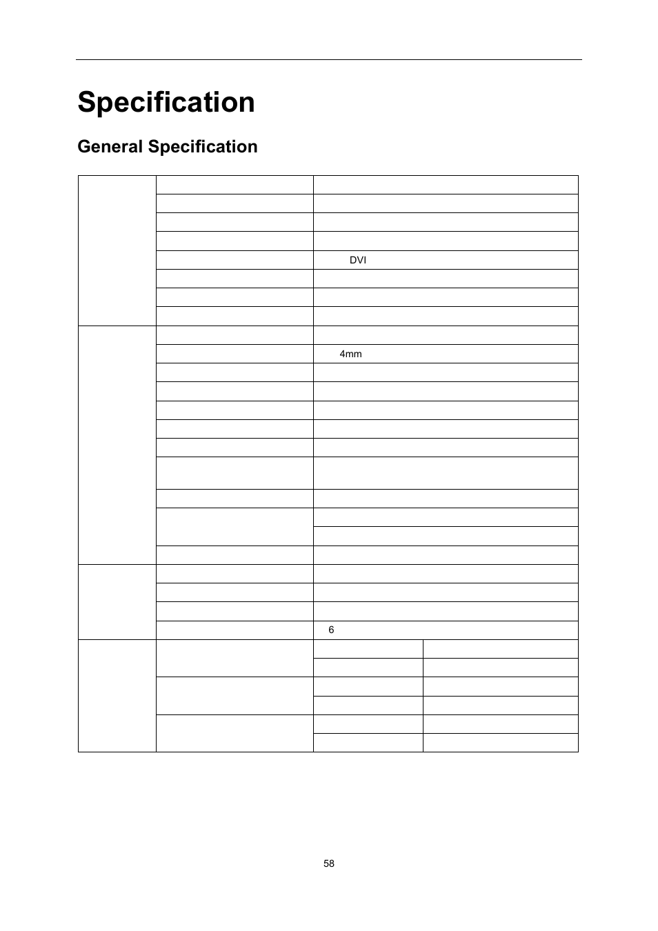 Specification, General specification | AOC I2276VWM User Manual | Page 58 / 75