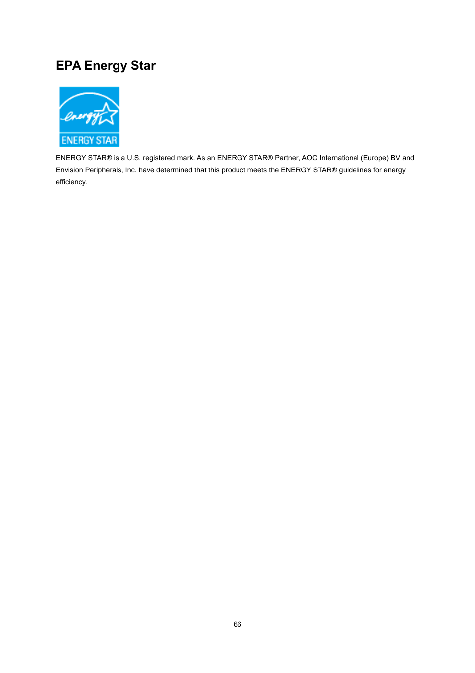 Epa energy star | AOC I2276VWM User Manual | Page 66 / 75