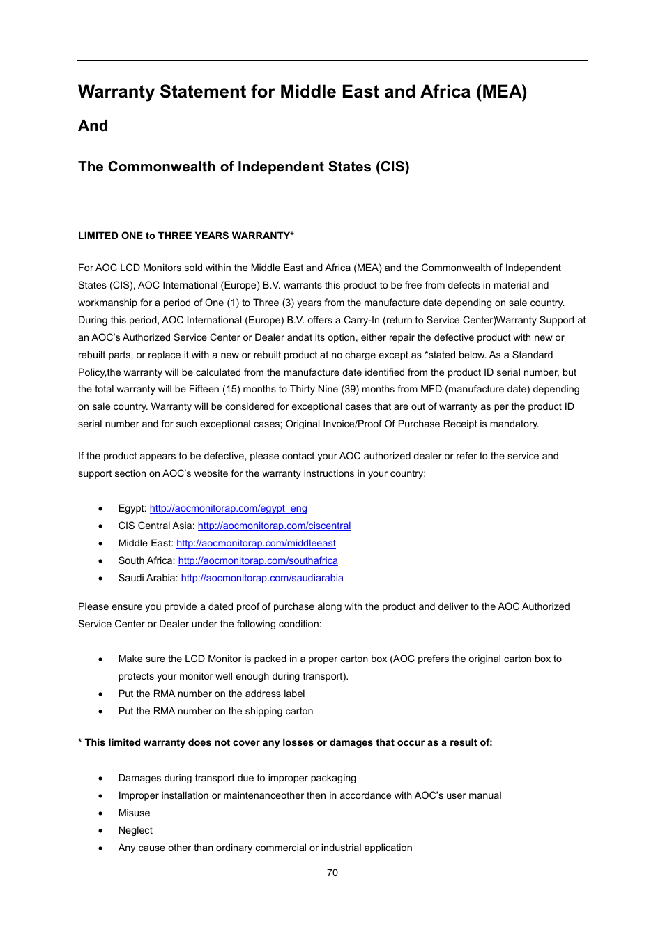 The commonwealth of independent states (cis) | AOC I2276VWM User Manual | Page 70 / 75
