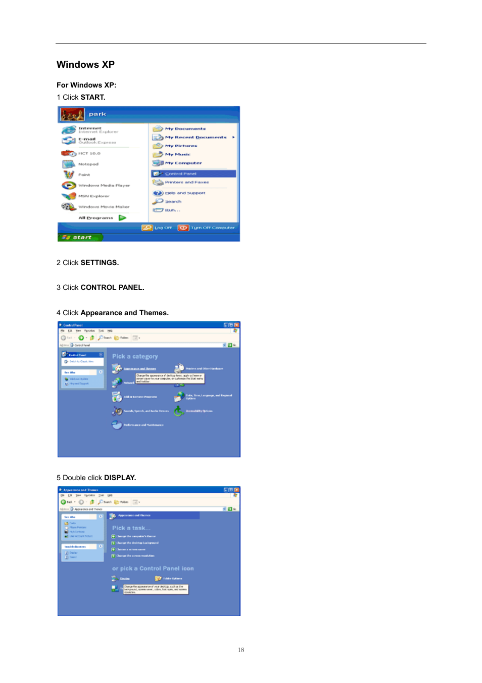 Windows xp, Windows 8 | AOC 2769VM User Manual | Page 18 / 72