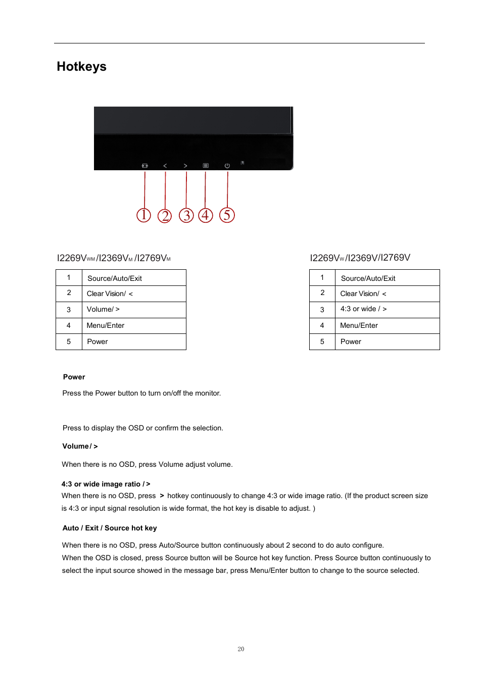 Hotkeys, Windows xp | AOC 2769VM User Manual | Page 20 / 72