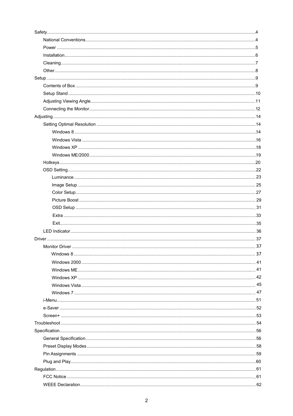 AOC P2370SH User Manual | Page 2 / 72