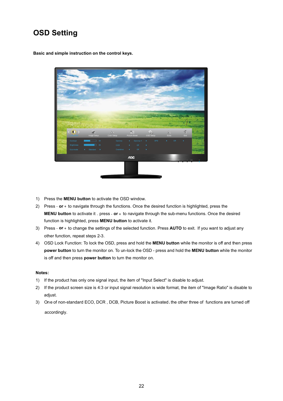 Osd setting | AOC P2370SH User Manual | Page 22 / 72