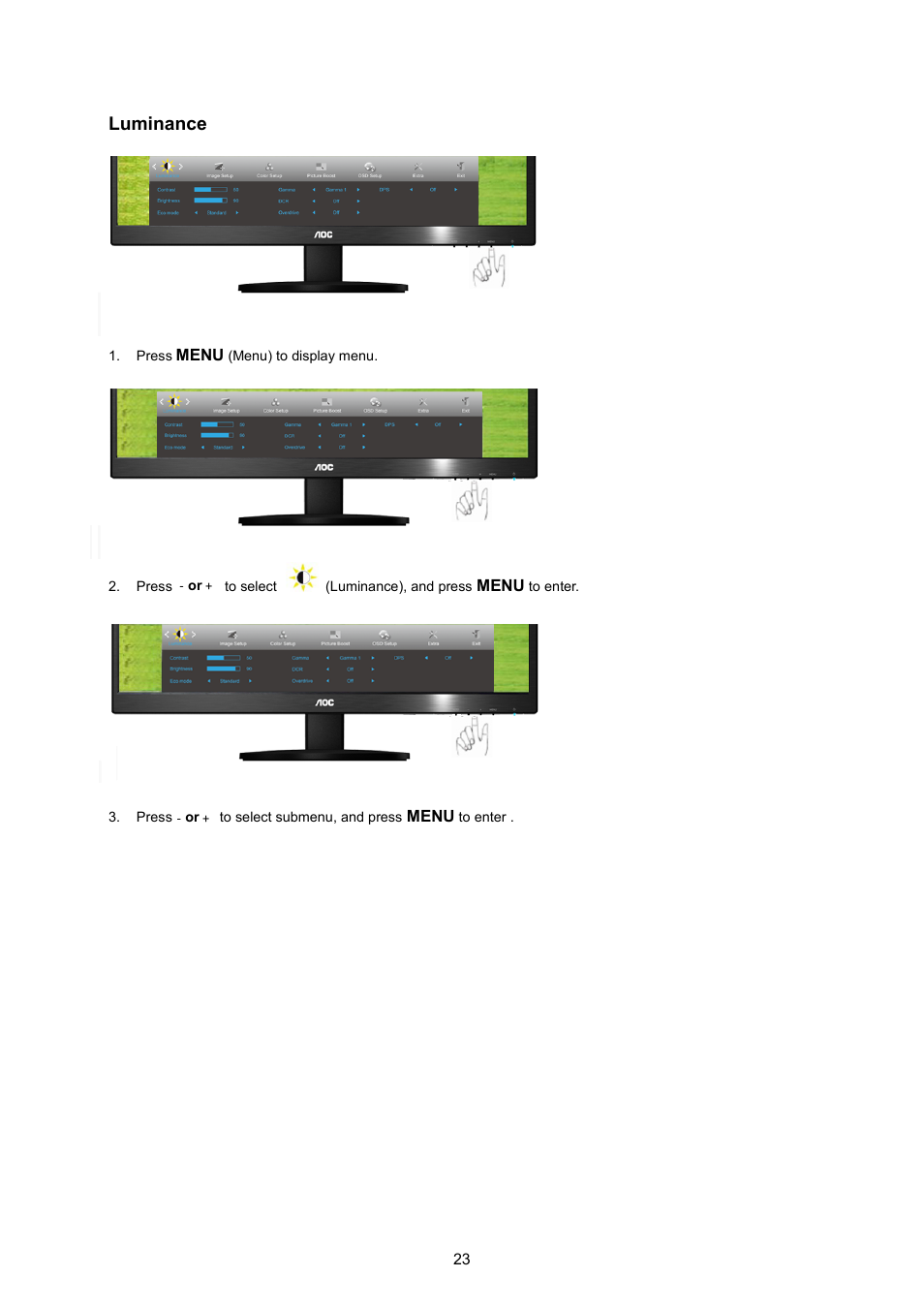 Luminanc | AOC P2370SH User Manual | Page 23 / 72