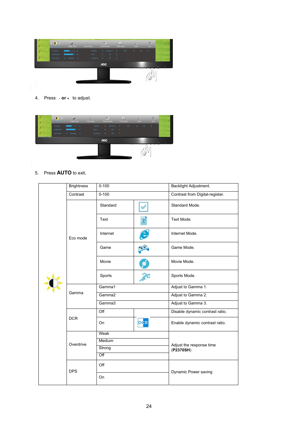 AOC P2370SH User Manual | Page 24 / 72