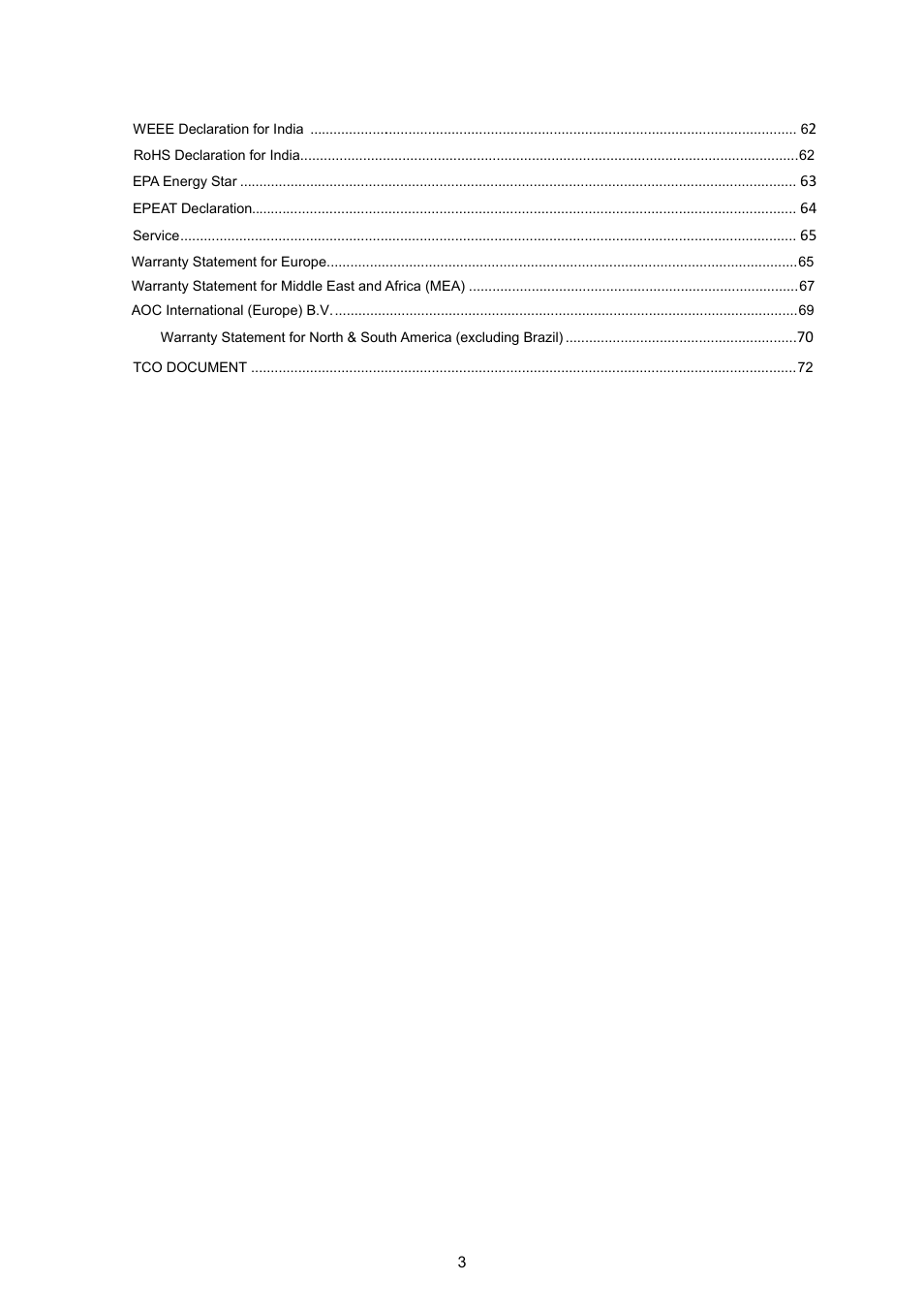 AOC P2370SH User Manual | Page 3 / 72