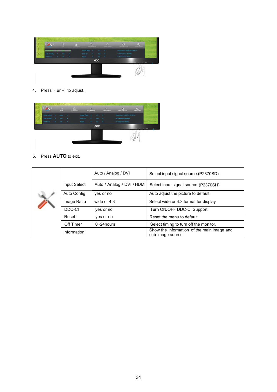 AOC P2370SH User Manual | Page 34 / 72