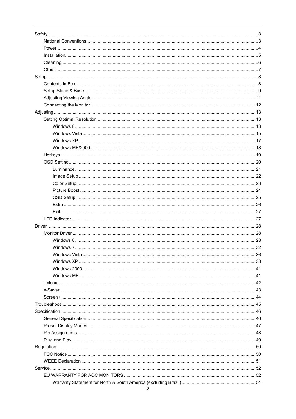 AOC E2451FH User Manual | Page 2 / 56