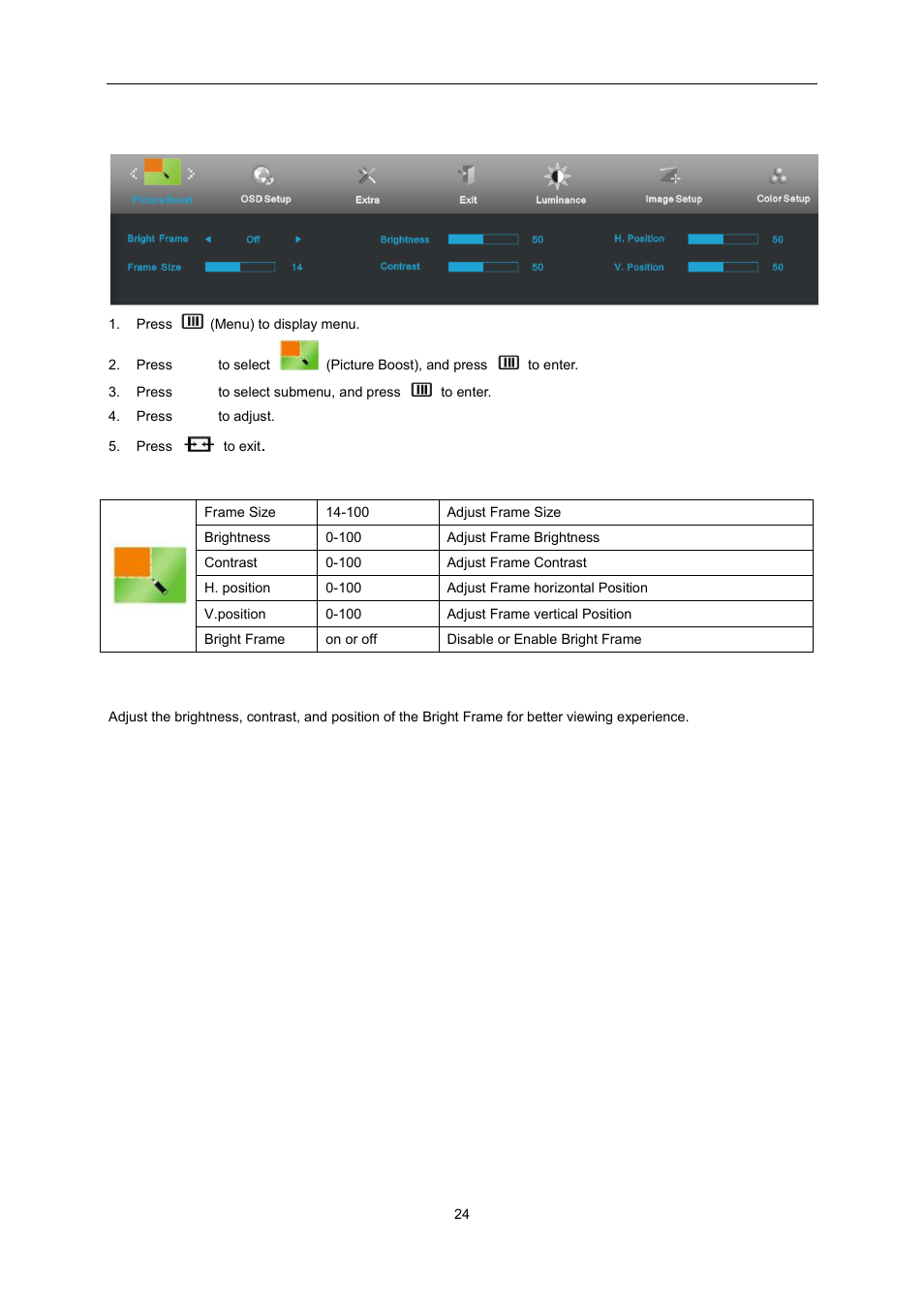 Picture boost | AOC E2451FH User Manual | Page 24 / 56