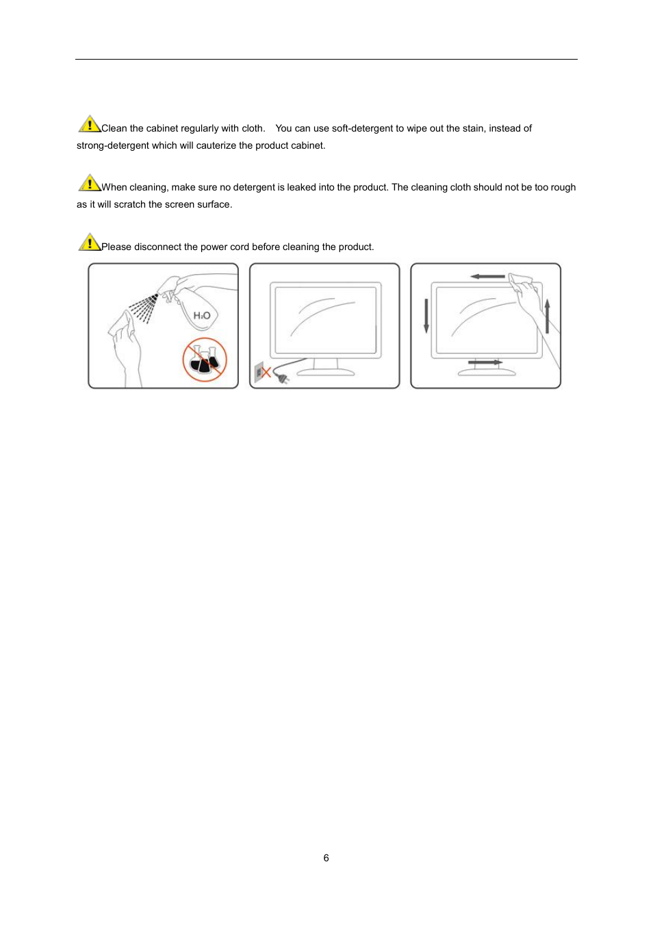 Cleaning | AOC E2451FH User Manual | Page 6 / 56