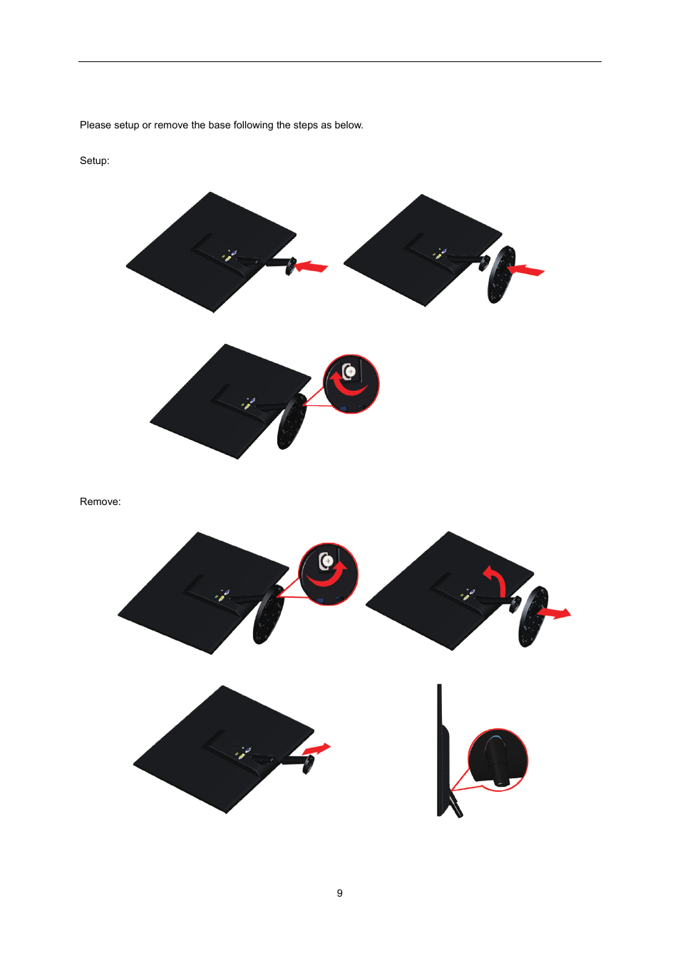 Setup stand & base | AOC E2451FH User Manual | Page 9 / 56