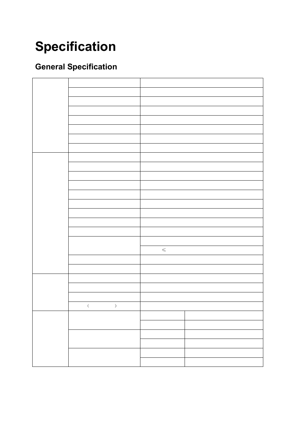 Specification, General specification | AOC I2472PWHUT User Manual | Page 56 / 70