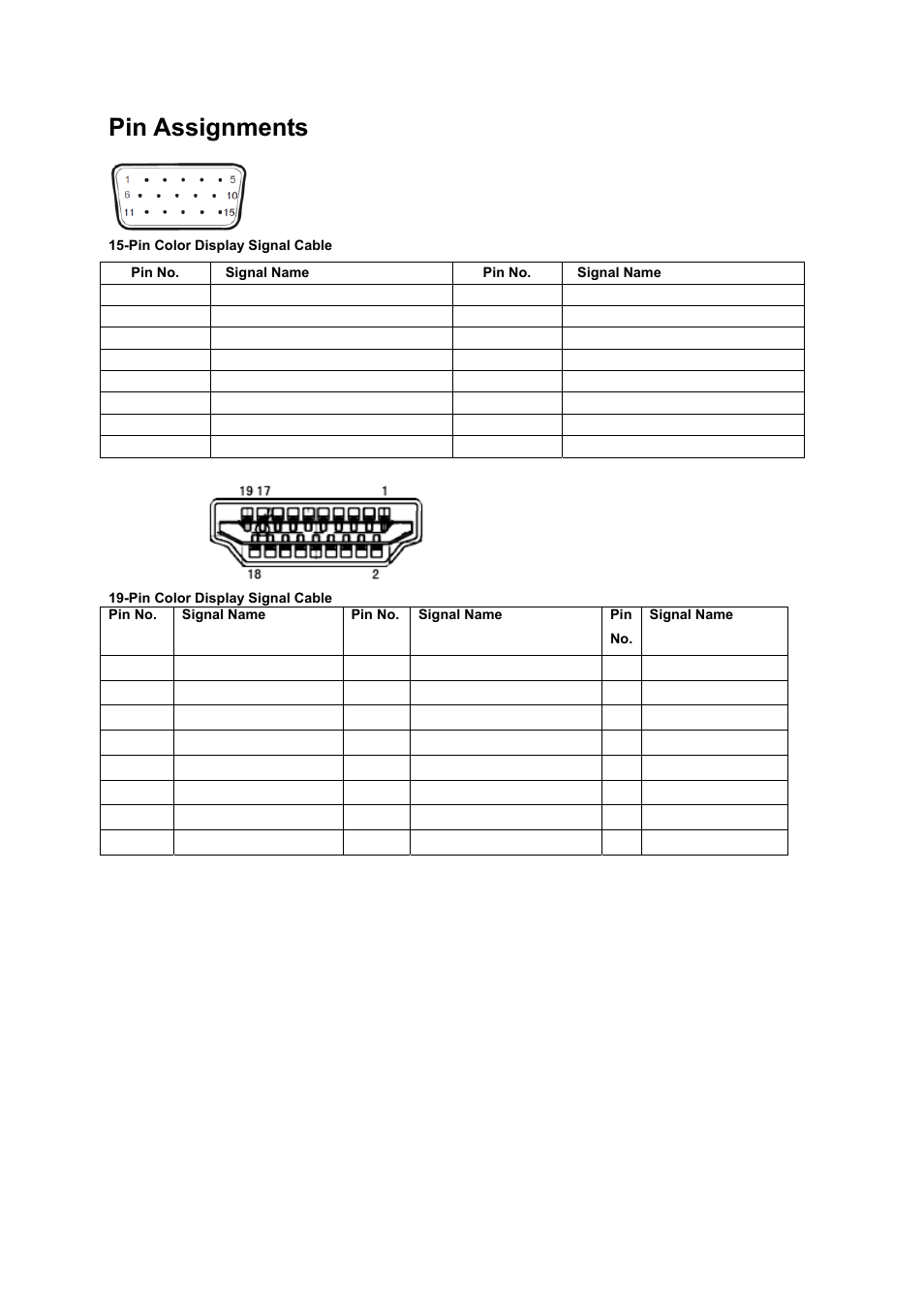 Pin assignments | AOC I2472PWHUT User Manual | Page 60 / 70