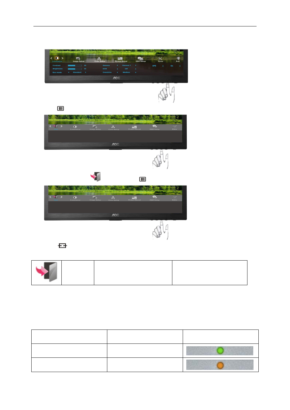 Exit, Led indicator | AOC G2460FQ User Manual | Page 33 / 66