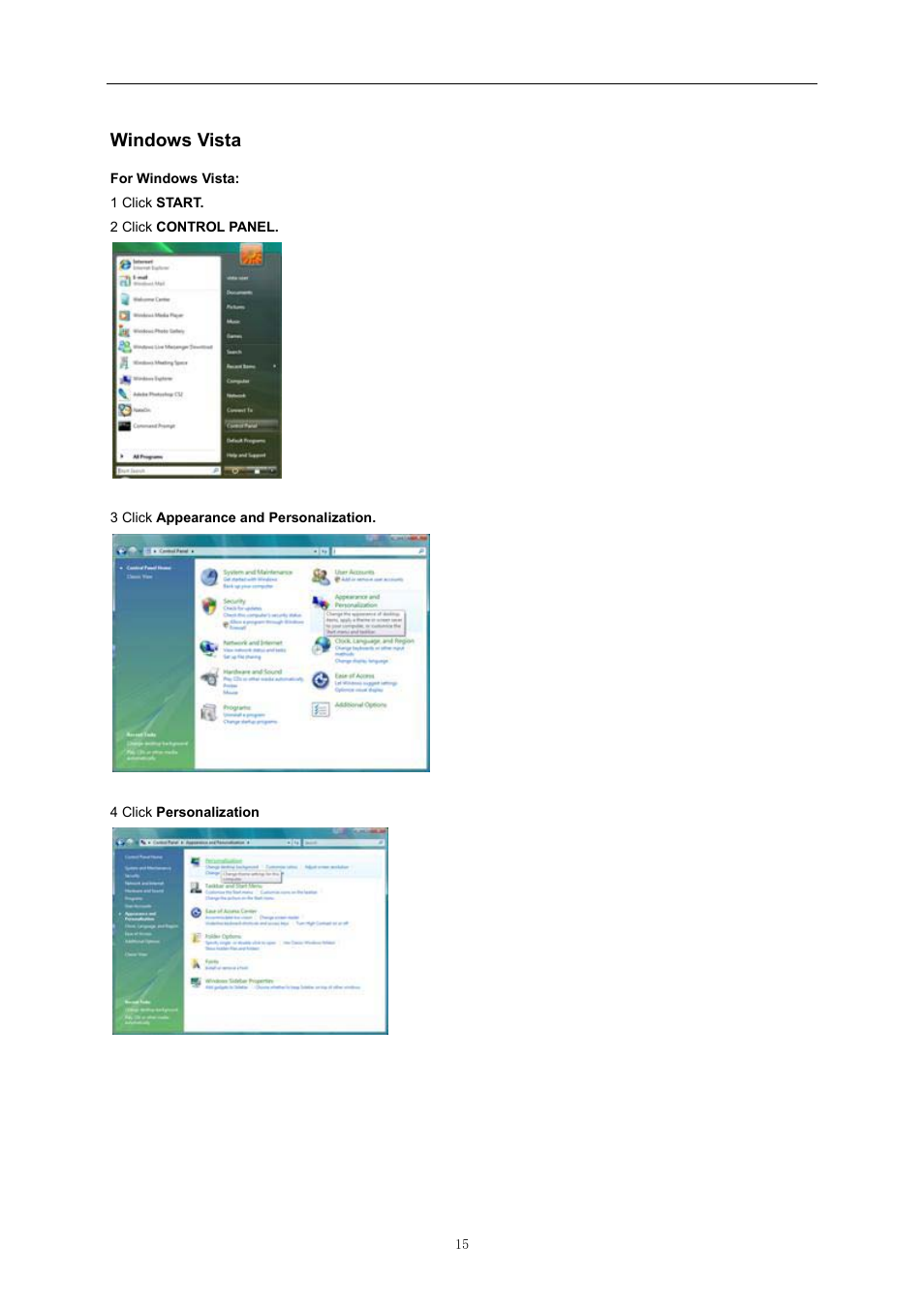 Adjusting, Setting optimal resolution, Windows vista | Windows 8 | AOC D2757PH User Manual | Page 15 / 67