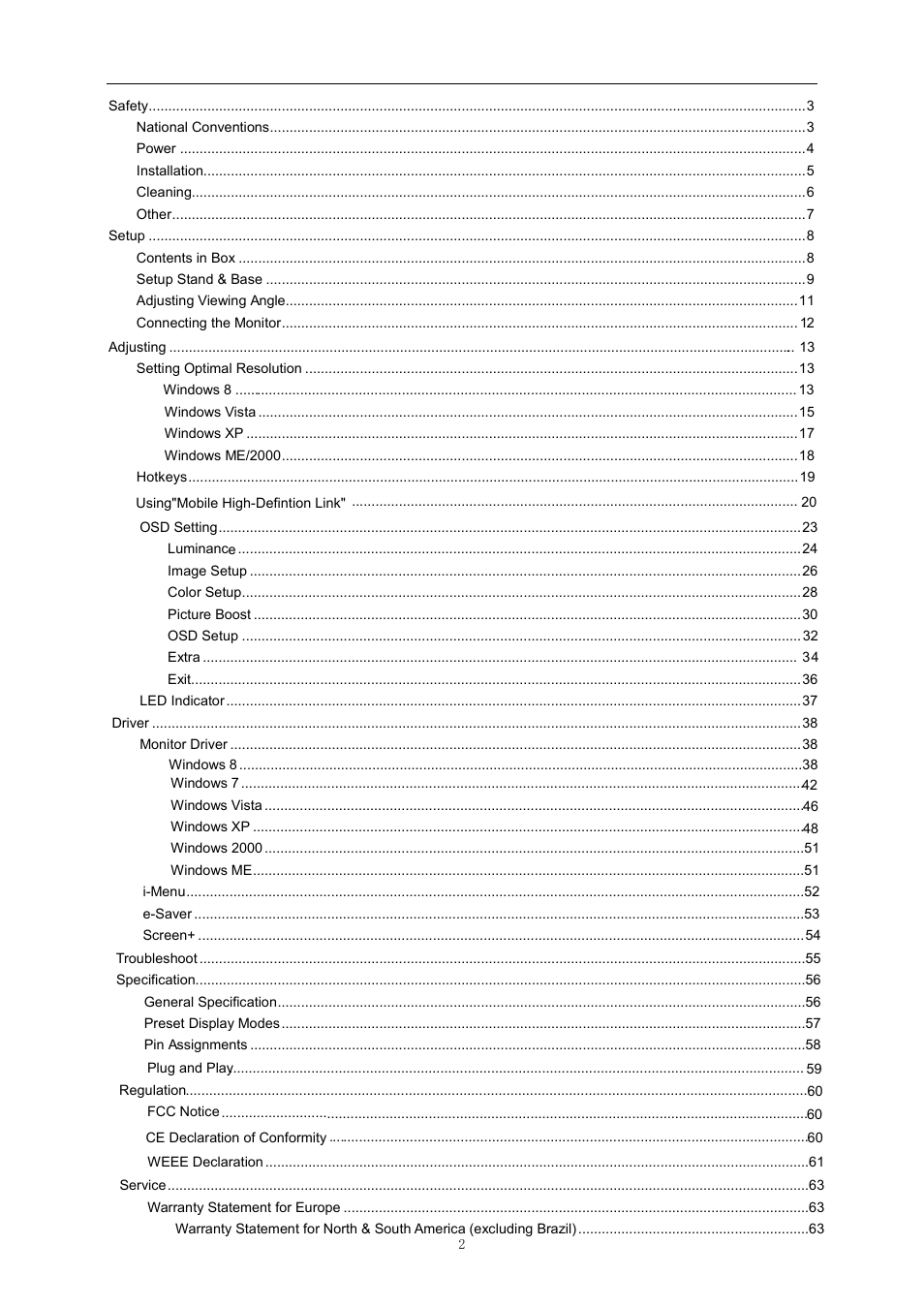 AOC D2757PH User Manual | Page 2 / 67