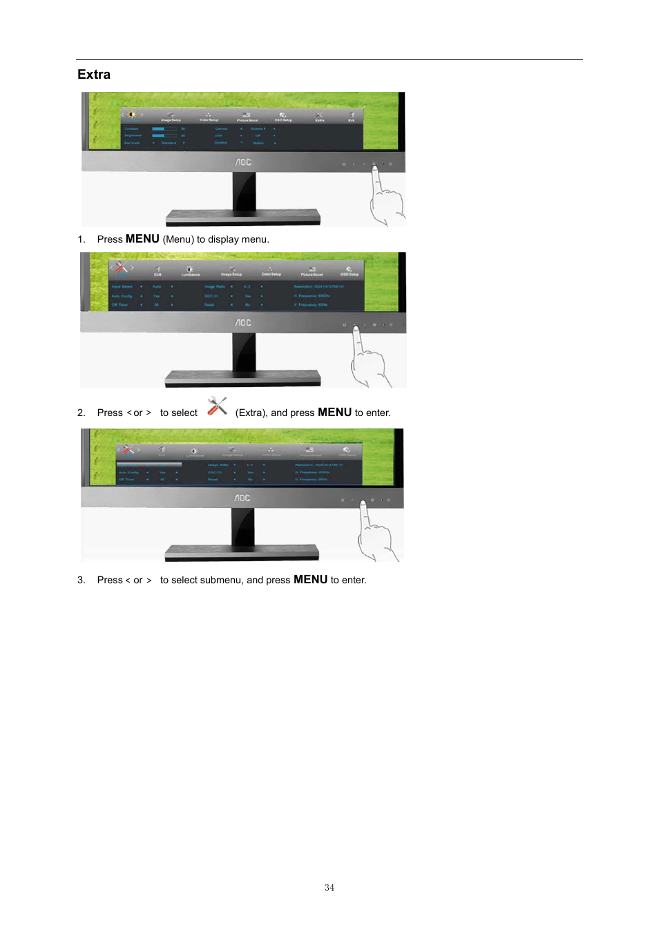 Extra, Osd setup | AOC D2757PH User Manual | Page 34 / 67