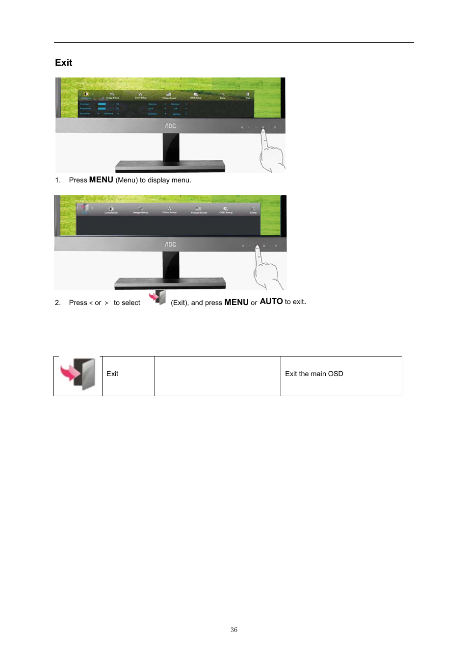 Exit, Extra | AOC D2757PH User Manual | Page 36 / 67