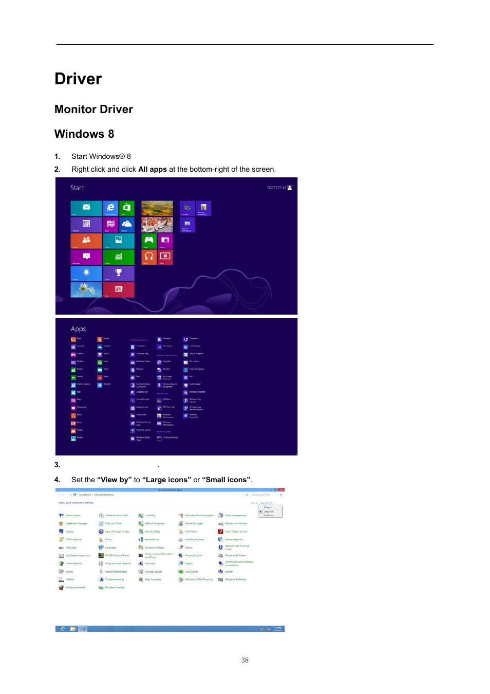 Driver, Monitor driver windows 8 | AOC D2757PH User Manual | Page 38 / 67