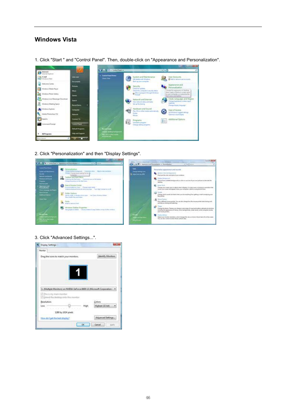 Windows vista, Windows 8 | AOC D2757PH User Manual | Page 46 / 67