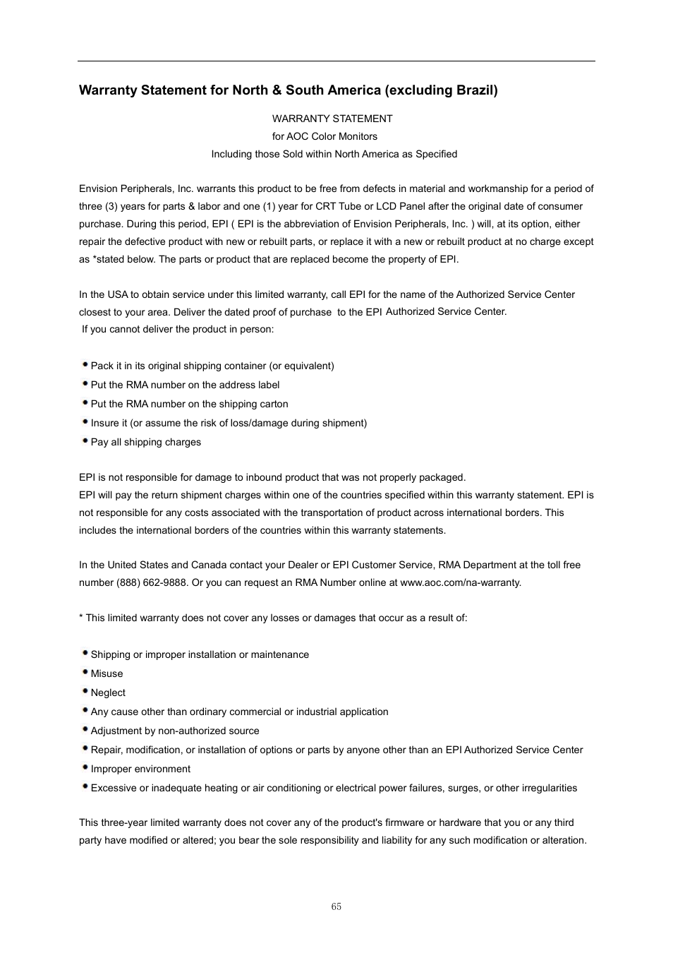 Weee declaration | AOC D2757PH User Manual | Page 65 / 67