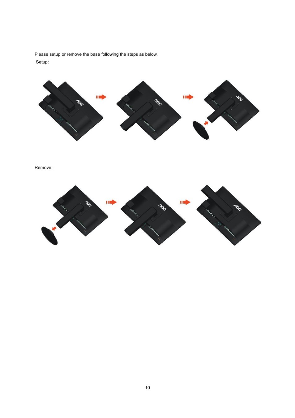 Setup stand & base | AOC I2260PWHU User Manual | Page 10 / 70