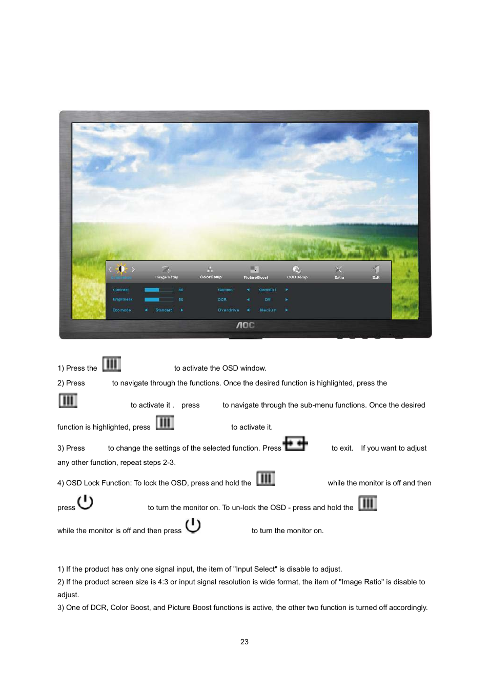 Osd setting | AOC I2260PWHU User Manual | Page 23 / 70